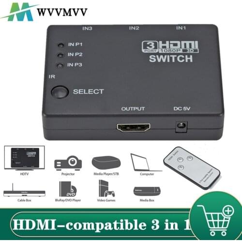 3x1 HDMI-compatible Splitter Adapter Hub Auto Switch 3 In 1 Out Switcher 1080P Remote Control for XBOX360 PS3 Projector HDTV