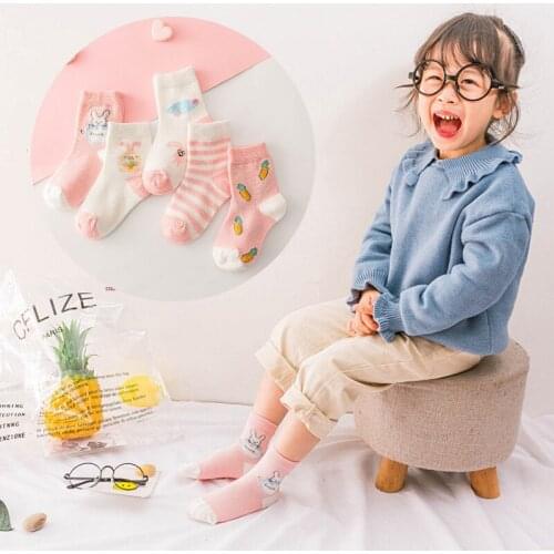 5 Pairs/Lot Cotton Kids Socks Breathable Cartoon Rabbit Girl Socks Boy Car Pattern Fashion Baby Boys Girls Socks For 1-9 Years
