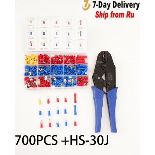 700pc Insulated Cable Connector Electrical Wire Assorted Crimp Spade Butt Ring Fork Set Ring Lugs Terminals Kit with Crimp Plier