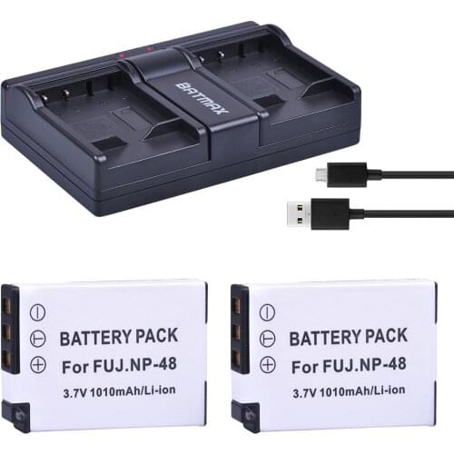 Batmax 2pc NP-48 NP 48 NP48 battery+Dual USB Charger for Fujifilm XQ1 XQ2 NP-48 Camera Battery