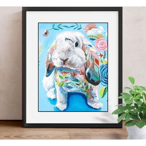 Diamond Embroidery Animal 5D DIY Diamond Painting Cross Stitch Colourful Rabbit Picture Of Rhinestones Wall Stickers