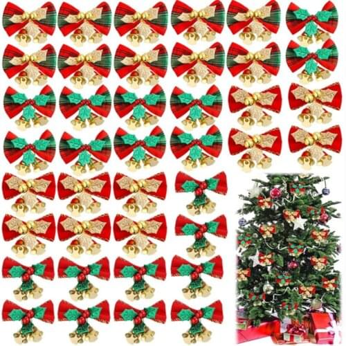 10/20pcs Christmas Bows with Bells New Year Gifts Packing Christmas Garland Decoration Accessories Christmas Decorations Navidad