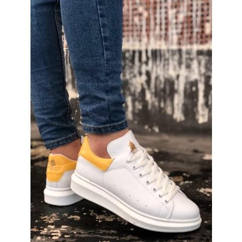 BA0501 Laced White Yellow Casual High Sole Unisex Shoes