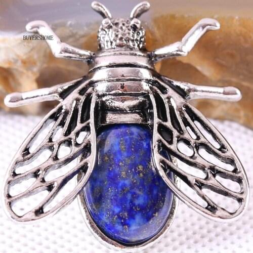 Cicada Brooch Natural Stone Blue Lapis CAB Cabochon Bead Pendant for Men Women DIY Jewelry Making 1Pcs K625