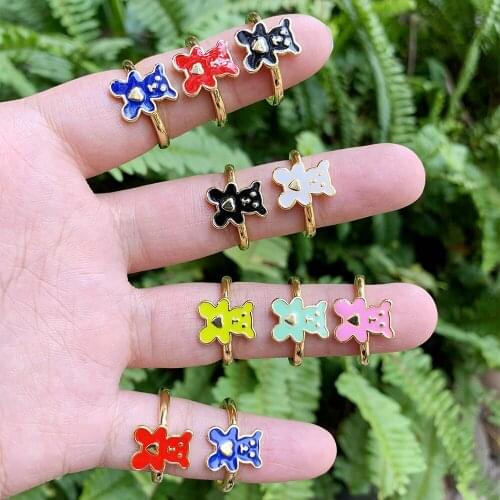 Puppy Bear Enamel Finger Cuff Ring Candy Enamel Oil Drip Bear Open Ring Cartoon Bear Enamel Adjustable Statement Ring