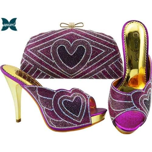 Purple Color Italian design Shoes with Matching Bags African Women Shoes and Bag Set Nigerian Women Wedding Shoes and Bag