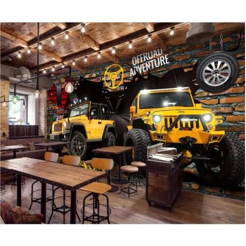 Custom photo 3d room wallpaper picture Car breaks out of the wall home decoration 3d wall murals wallpaper for walls 3 d