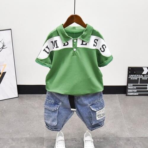 2021 New Summer Boy Clothes Lapel T-Shirt + Short 2pcs Suit Children Short Sleeved High Quality Sets Tracksuit Kids Outfit
