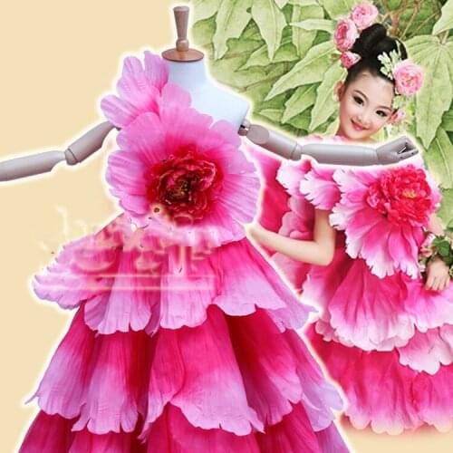 Hua Xian Zi Peony Fairy Kids' Dance Costume Openning Dance Dress with Wide Hem Skirt Multicolor Photography Costume Children