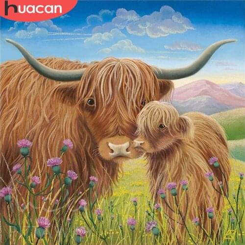 HUACAN 5D DIY Diamond Painting Cow Animal Full Square Round Diamond Embroidery Cattle Cross Stitch Rhinestone Home Decor