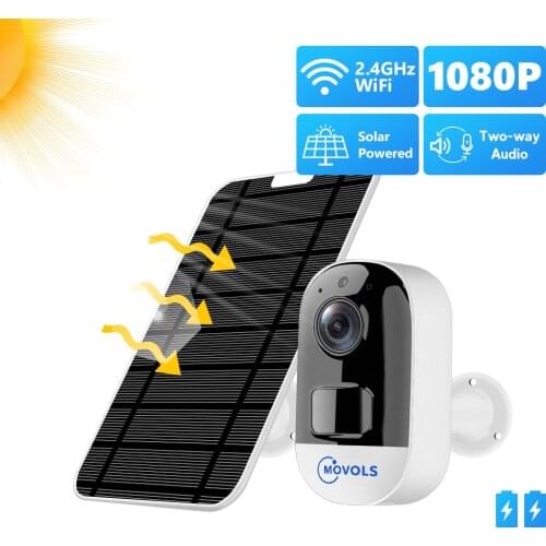 Movols 1080P Solar Panel WIFI Wireless IP Camera 2MP HD Two Way Audio Smart PIR CCTV Security Camera Outdoor IP66 Waterproof