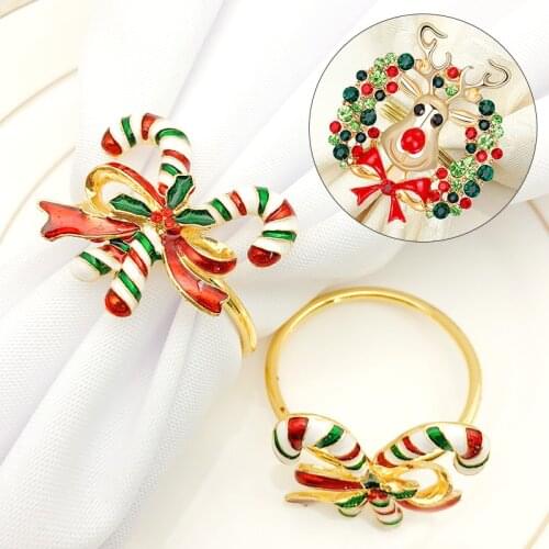 New Christmas Napkin Ring Alloy Rhinestone Reindeer Tree Shaped Napkin Xmas Party Table Circle Decor Banquet Hotel Supplies