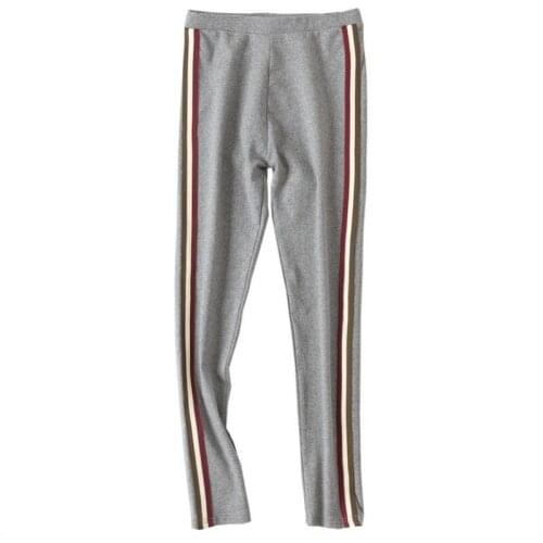 2018New Autumn Winter Women Thicken Leggings Female Striped Side Velet Leggings Plus Size 3XL Warm Outerwear Leggings Top Q1030