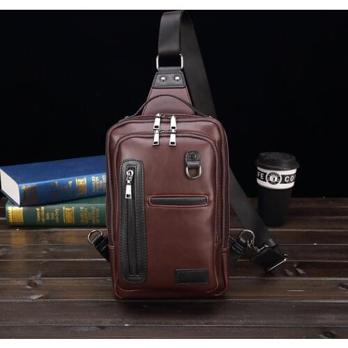 Fashion Men Chest Bag Casual Messenger Bags for Men PU Leather Mens Travel Sling Shoulder Bags Brown Crossbody Bags