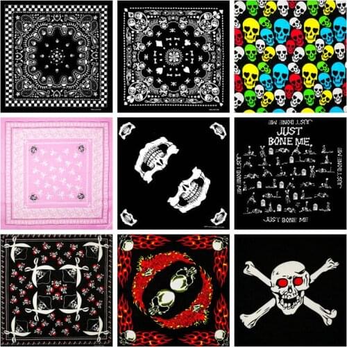 Fashion Hip Hop 100% Cotton Skull Bandana Square Scarf Kerchief Black Paisley Bicycle Headband Printed For Women/Men/Boys/Girls