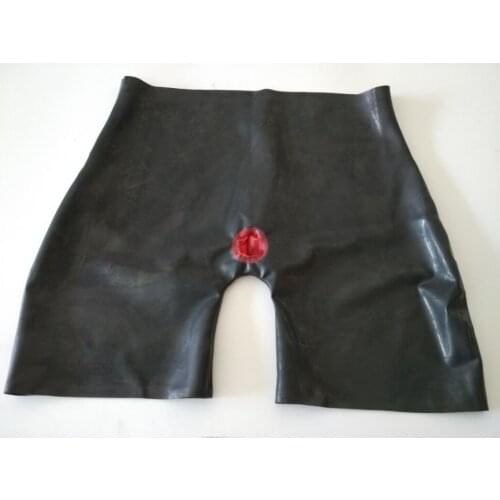 Handmade Men Latex Rubber Fetish Shorts Underwear with an Attached Anal Sheath Front Zipper New sexy plus big Men