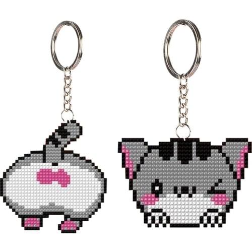 Bead Cross Stitch Stamped Craft Needlework DIY Cartoon Cat Keychain Kit 2020 New Fashion For Girls and Boys
