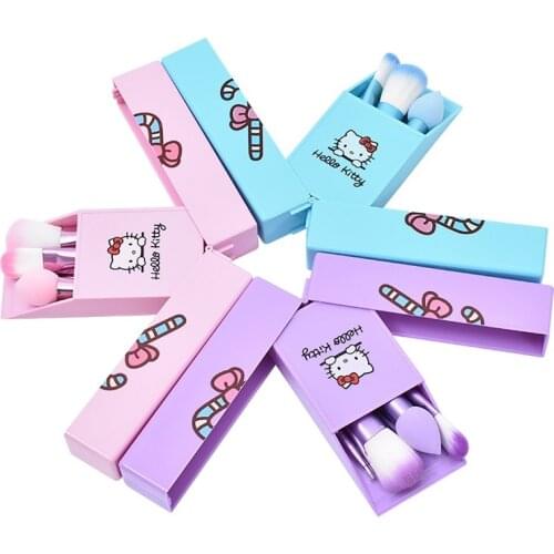 Teen Girls Cute Kitty Makeup Brushes Set Pink Box 8pcs Make up Brush Set Makeup Tools Maquiagem With Mirror Box Storage