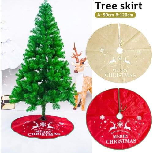Non-Woven Christmas Xmas Tree Skirt Circle Merry Christmas Elk Pattern Base Cover Decoration Apron Wrap 90cm/120cm