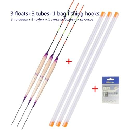 3pcs/lot Night Light Luminous Floats+3 Float Tubes+1 Bag Gift Hooks Two Models Lake River Fishing Stopper Tools Without Battery