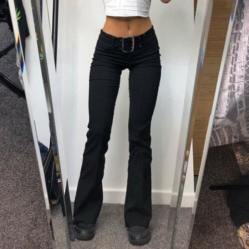 2021 autumn new ins street hot girl retro style fake buckle belt open-stitched trousers