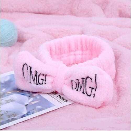 New Omg Letter Coral Fleece Wash Face Hairbands For Women Cute Soft Bow Solid Color Girls Headbands Turban Hair Accessories