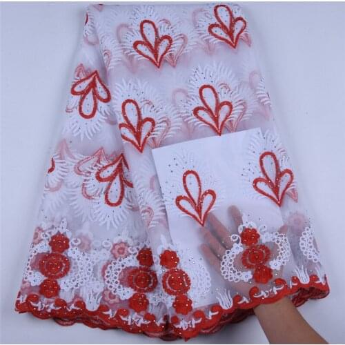 New Soft African Milk Silk Lace Fabric 2019 High Quality White+Red French Net Lace Fabric With Stones For Wedding Dress Y1590