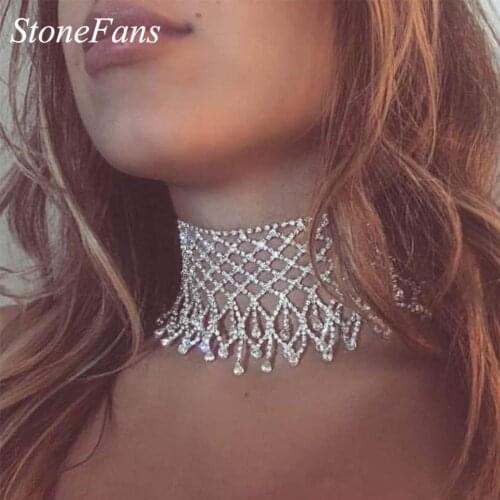 Stonefans Sparkling Hollow Collar Chain Rhinestone Choker Necklace Gem Crystal Chunky Necklace Women Party Choker Jewelry Gifts