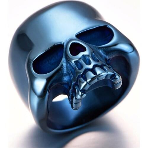 Punk titanium steel jewelry blue boy skeleton ring