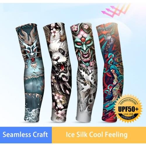 Tattoo Long Sleeve Cool Summer Sunscreen Ice Silk Outdoor Sports Cycling Men Gloves Cool Driving Fishing Warmer Women Arm Cover