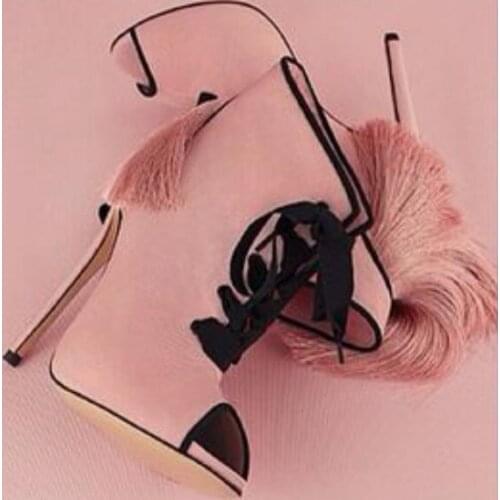 Sexy Ladies Back Tassel High Heels Ankle Boots Ladies Peep toe Gladiator Lace up Party Dress Fringed Bottines