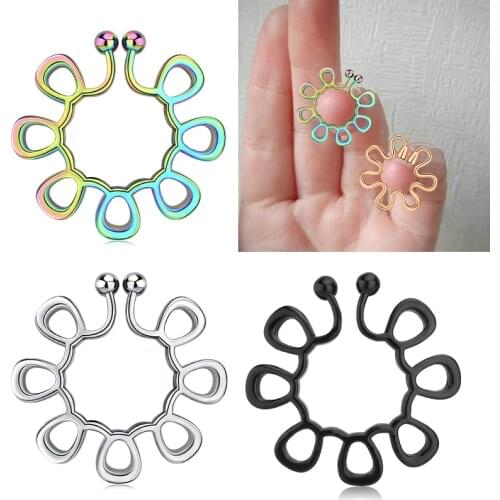 Sexy Fake Nipple Piercing Stainless Steel Non-Piercing Nipple Rings Clip On Nipplerings Faux Body Piercing Jewelry