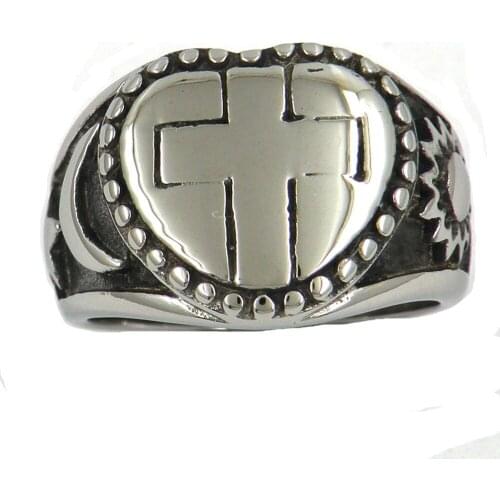 Fanssteel Stainless steel jewelry STAR MOON SUN HEART JESUS CHRIST CRUSADERS RELIGIOUS CROSS RING FSR12W12