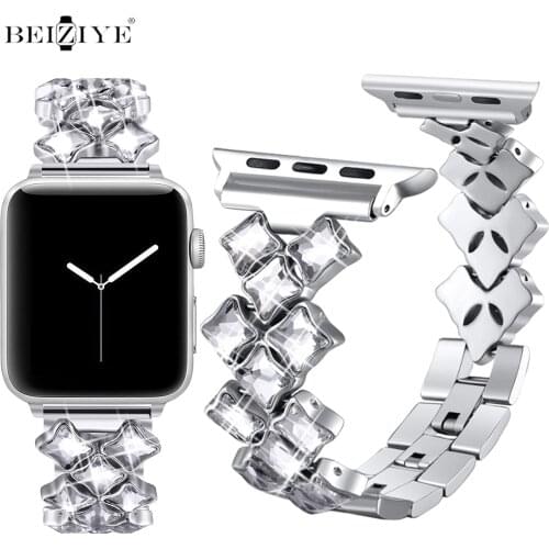 Beiziye Diamond Stainless Steel strap For Apple Watch 38mm 42mm Bracelet pulseira women band for iWatch 40mm 44mm Series 6 5 4 3