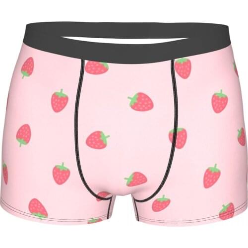 Strawberries Kawaii Cute Pastel Pink Cottagecore Rural Aesthetic Underpants Cotton Panties Mens Underwear Shorts Boxer Briefs