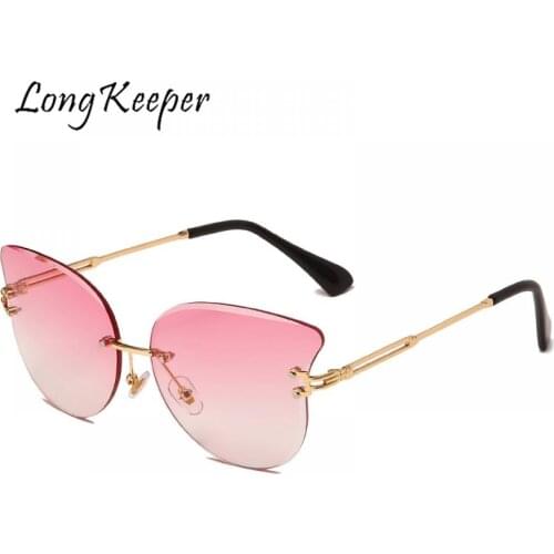 Rimless Cat Eye Sunglasses Women Brand Designer Sun Glasses Gradient Shades Cutting Lens Ladies Frameless Metal Eyeglasses UV400