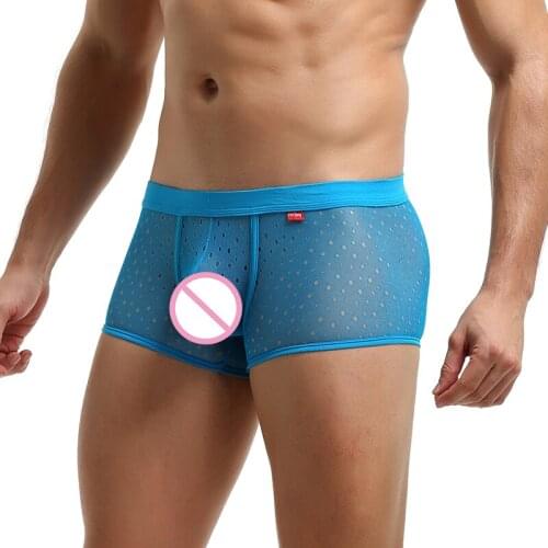 Sexy Men Underwear Ultra-thin Mesh Hollow Out Boxer Shorts Cueca Gay Panties Calzoncillos Hombre Penis Pouch Boxershorts Trunks