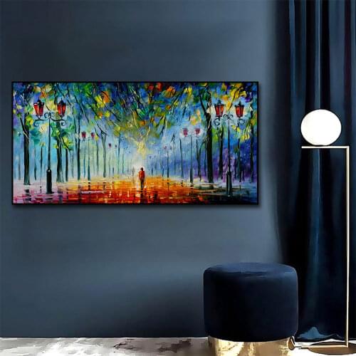 Street Under Street Light Abstract Oil Painting Print On Canvas Nordic Poster Wall Art Picture For Living Room Home Decor