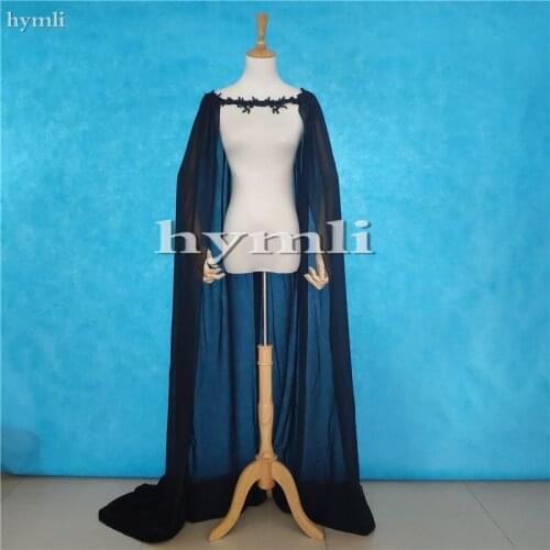 Womens Black Chiffon Shawl 2 Meters long Cloak Bridal Cape ( HS200PJ)