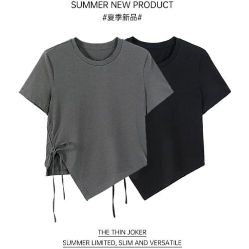 Summer T-shirt women slim oversized womens irregular short top versatile slim fit