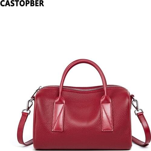 Best Womens Cow Genuine Leather Boston Bag Shoulder Handbags Fashion Designer Ladies Top-Handle Bags High Quality Famous Brand