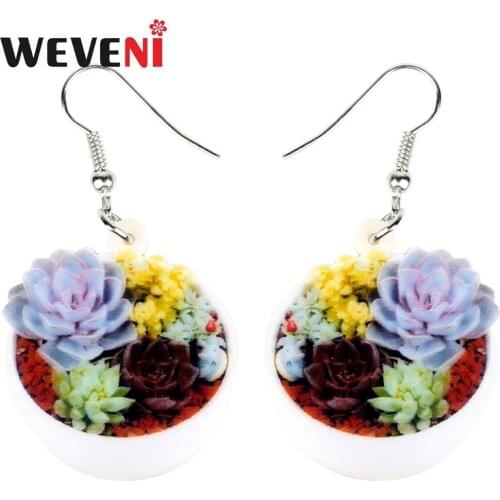 WEVENI Acrylic Lovely Floral Succulent Plant Flower Earrings Drop Dangle Fashion Cute Herb Jewelry For Women Girls Female Gift