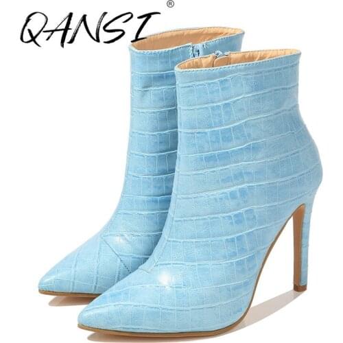 Point Toe Stiletto Womens Boots Winter Sexy Crocodile Print Chelsea Boots for Women Suede Inside Zip Hig Heel Ankle Boots Woman