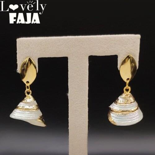 2021 New Fashion Stainless Steel Shell Stud Earring for Women Gold Color Studs Earrings Jewelry boucle d'oreille E612815