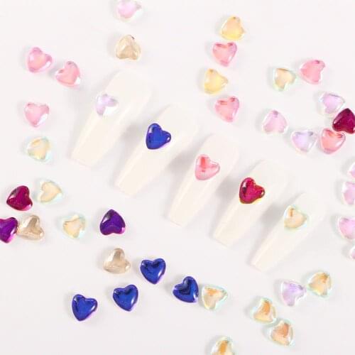 10pcs/lot Japanese glass peach heart nail decoration flat diamond manicure accessories 8mm heart-shaped rhinestone ornament