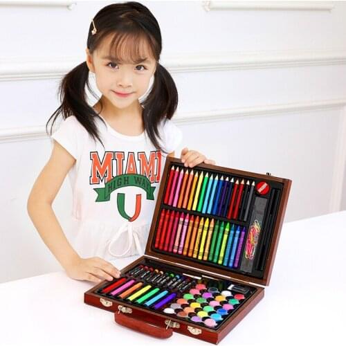 113pcs Art Set For Kidss Wooden Box Childrens Painting Set School Supplies Painting Tools Watercolor Pen Crayon Art Gift Box