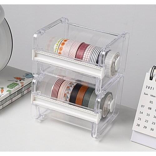 Kawaii Washi Masking Tape Dispenser Holder Cutter Machine 2 in 1 Tapes Multifunctional Storage Box Organizer School Stationery