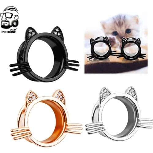 2018 Cute Kitten Cat Screw Ear Gauges 1 Pair Ear Flesh Tunnels Plugs Stretchers Expander Piercings Earrings Body Jewelry 6-20mm