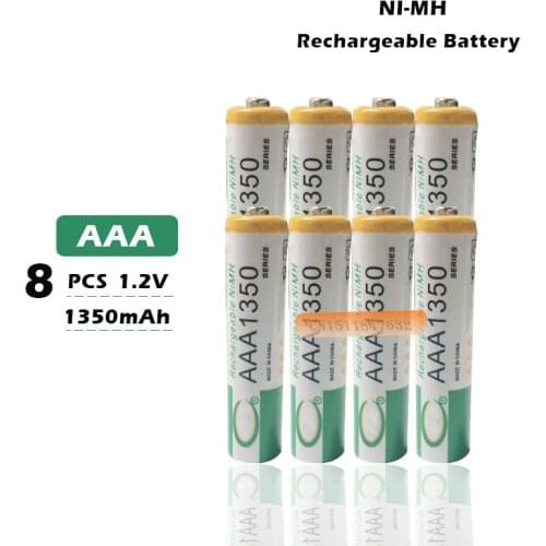 8pcs/lot 1350mah Ni-MH AAA Batteries 1.2V Rechargeable Battery NI-MH Battery for Camera,Toys Led Flashlight Torch