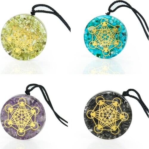 7 Chakra Car Pendant Geometric Metatron Cube Crystal Crushed Stone Energy Necklace Heal Degaussing Home Decor Collection Crafts